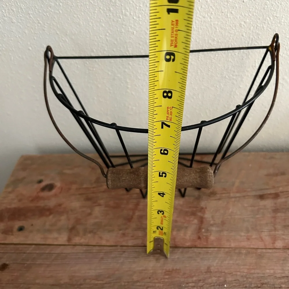 Metal black Wire hanging basket with wood handle